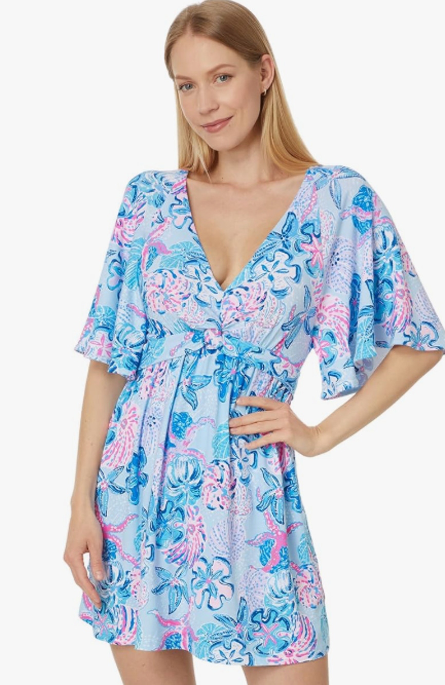 LILLY PULITZER Minka Skirted Romper XL Blue Multi Bahamas Beachcomber NWT